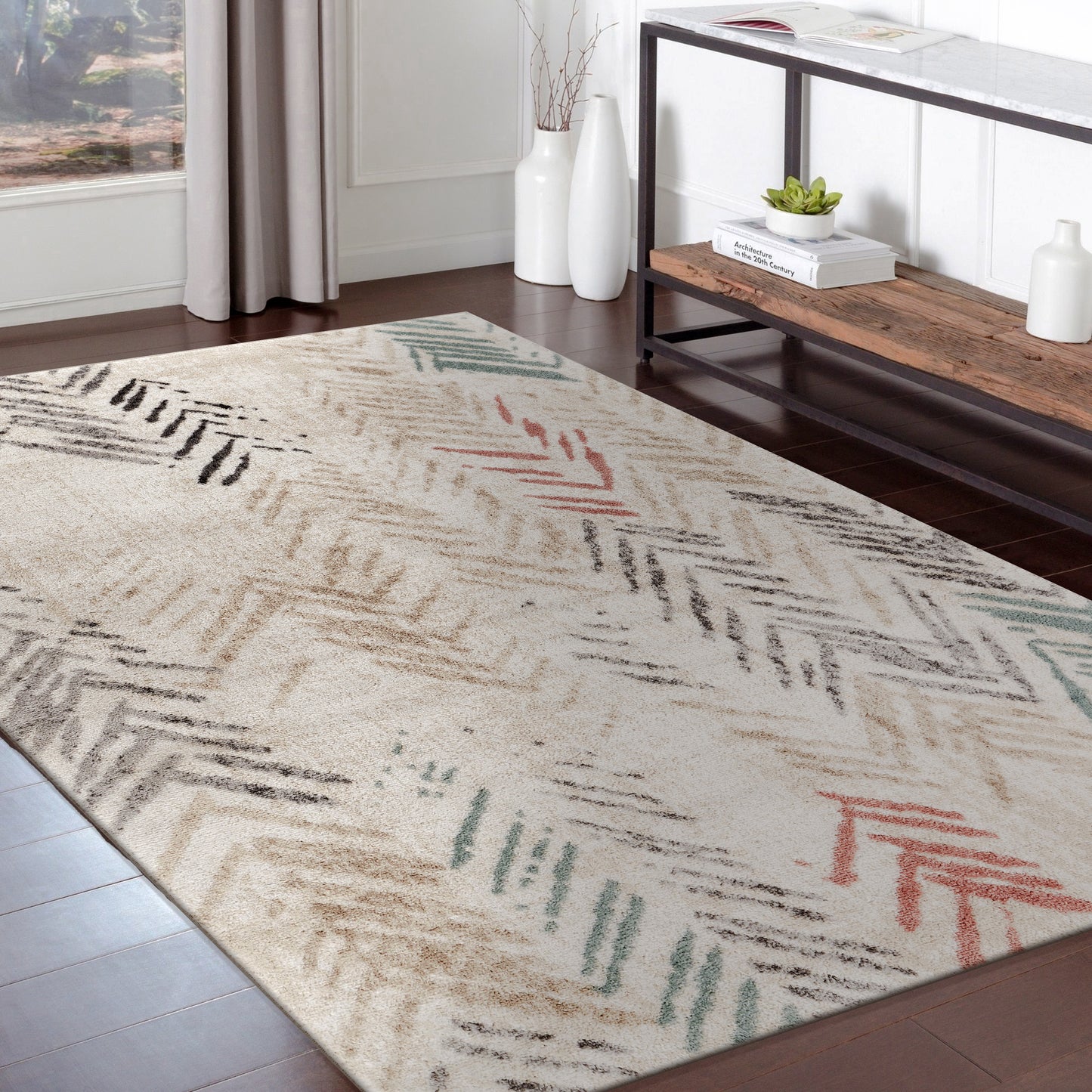 DUNEC-81661 Bohemian/Eclectic Machine Made Ivory/Beige/Pink/Teal/Gray  Polypropylene Indoor Area Rugs - LR Home