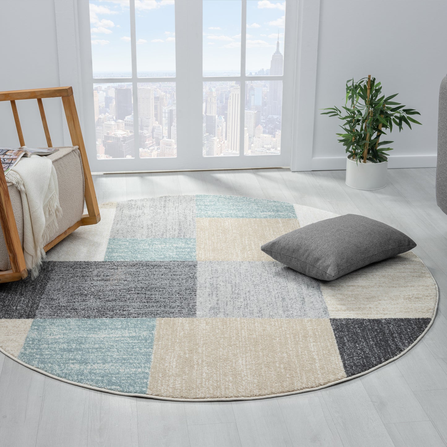 DUNEC-81663 Transitional/Casual Machine Made Gray/Tan/Teal/Beige Polypropylene Indoor Area Rugs - LR Home