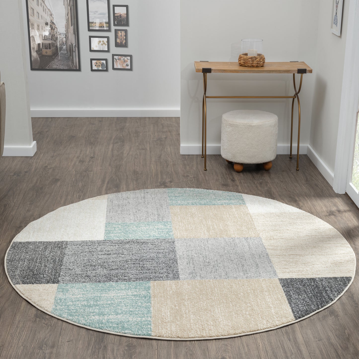 DUNEC-81663 Transitional/Casual Machine Made Gray/Tan/Teal/Beige Polypropylene Indoor Area Rugs - LR Home