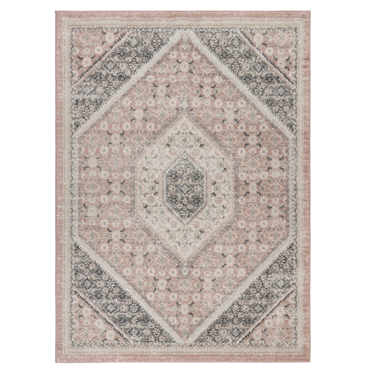 DUNEC-81667 Classic/Traditional Machine Made Blush/Ivory/Gray Polypropylene Indoor Area Rugs - LR Home