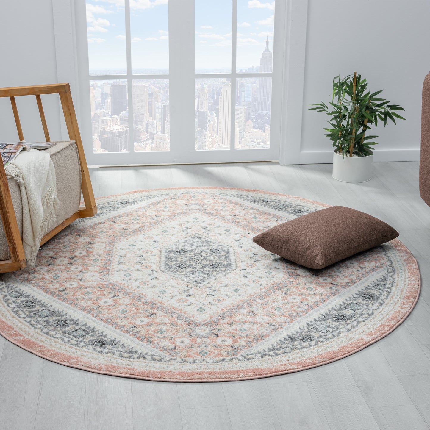 Dune-81668 Traditional Power-Loomed Blush/Ivory/Gray Jute Indoor Area Rug - LR Home