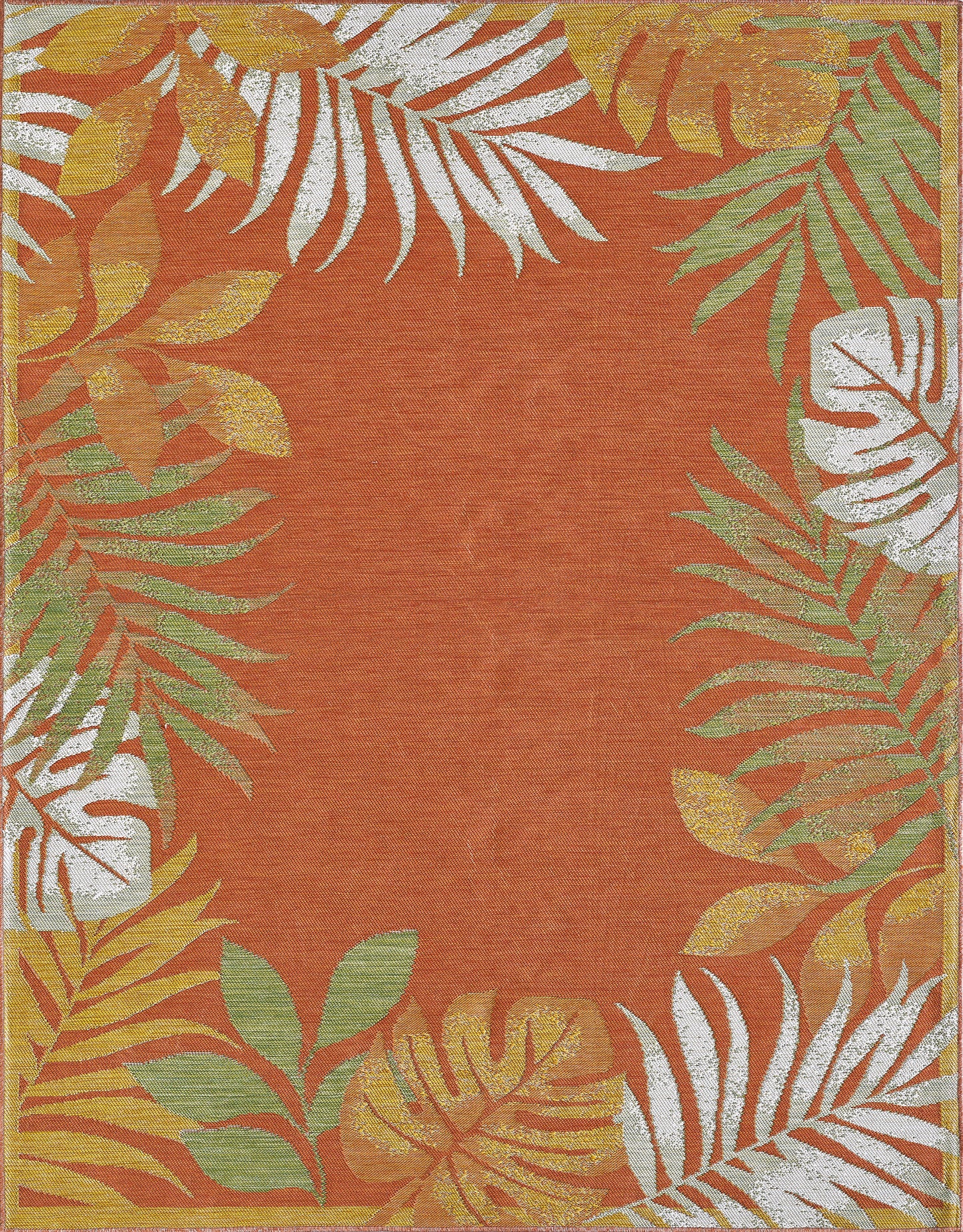 Dahlia 1403 Ivory/Rust Tropical Border Machine Woven Performance Area Rug - KAS