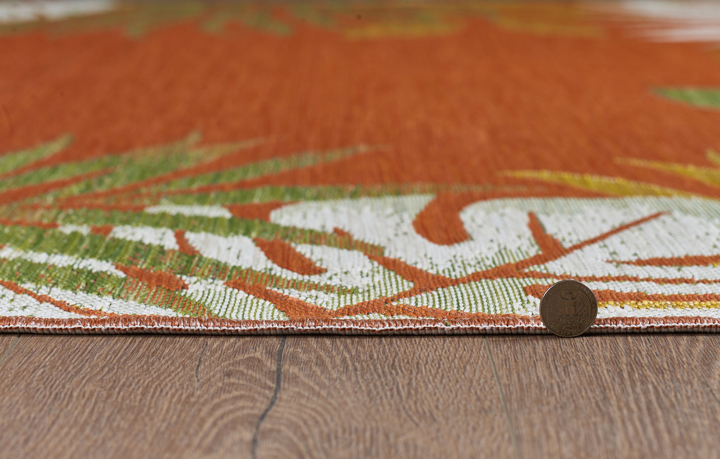 Dahlia 1403 Ivory/Rust Tropical Border Machine Woven Performance Area Rug - KAS