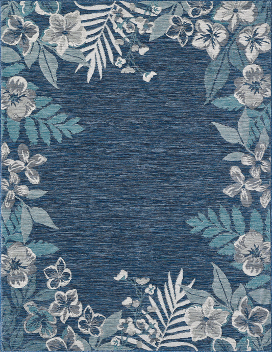 Dahlia 1404 Ivory/Blue Garden Border Machine Woven Performance Area Rug - KAS