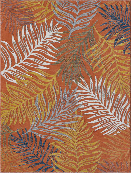 Dahlia 1405 Blue/Rust Palms Machine Woven Performance Area Rug - KAS