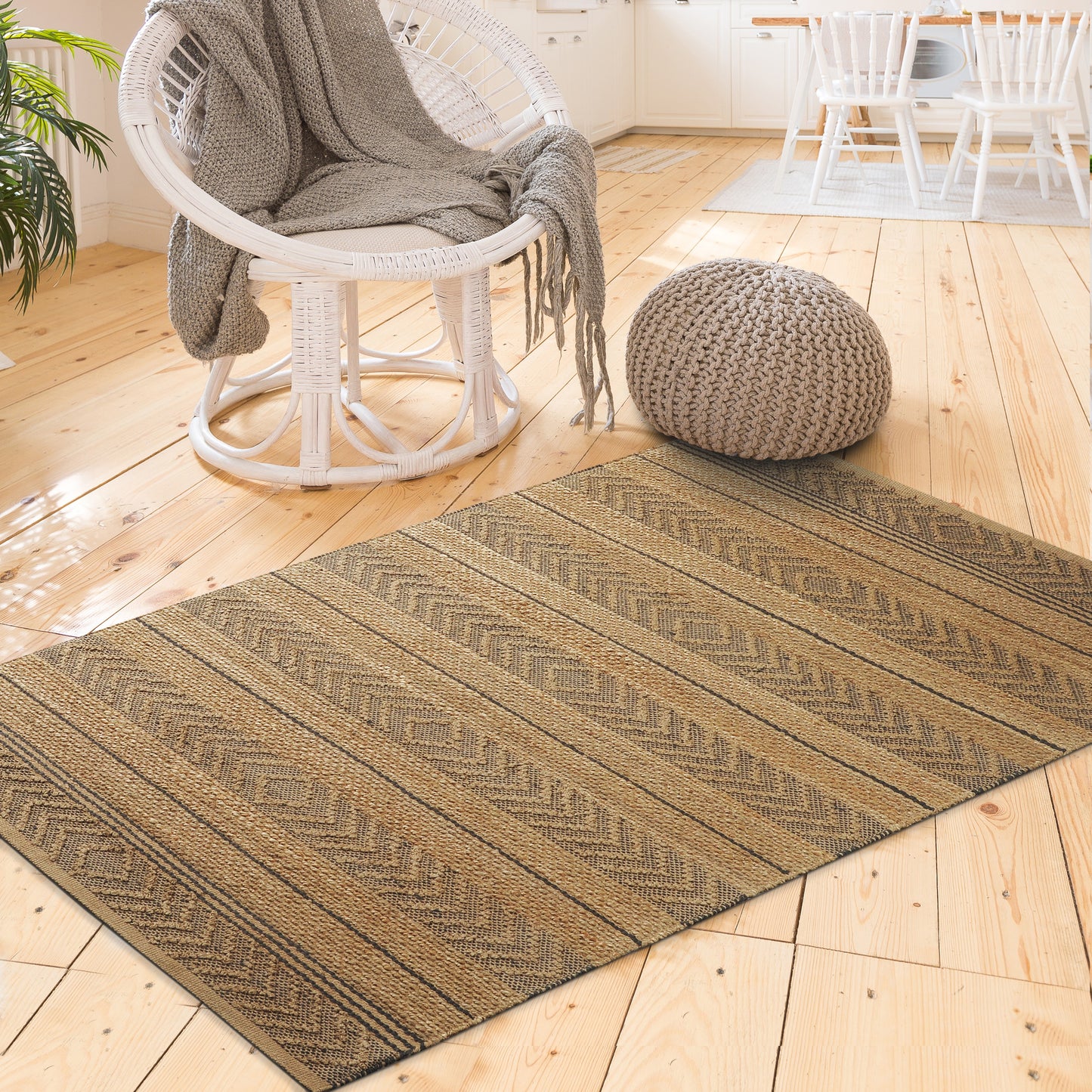 Earth-81893 Farmhouse Hand-Woven Tan/Gray Cotton Indoor Area Rug - LR Home