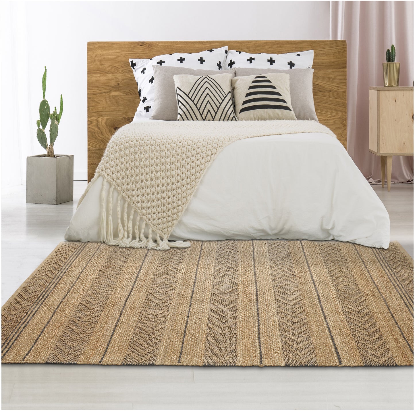 Earth-81893 Farmhouse Hand-Woven Tan/Gray Cotton Indoor Area Rug - LR Home