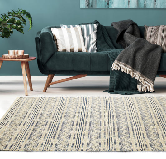 Earth-81895 Farmhouse Hand-Woven Navy/Off-White Cotton Indoor Area Rug - LR Home
