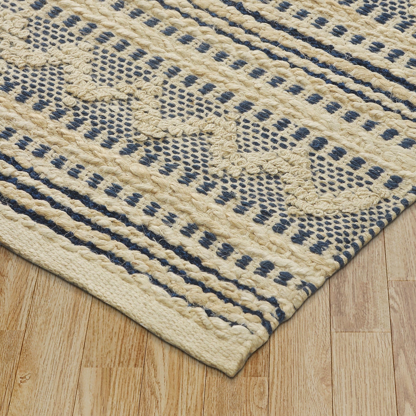 Earth-81895 Farmhouse Hand-Woven Navy/Off-White Cotton Indoor Area Rug - LR Home