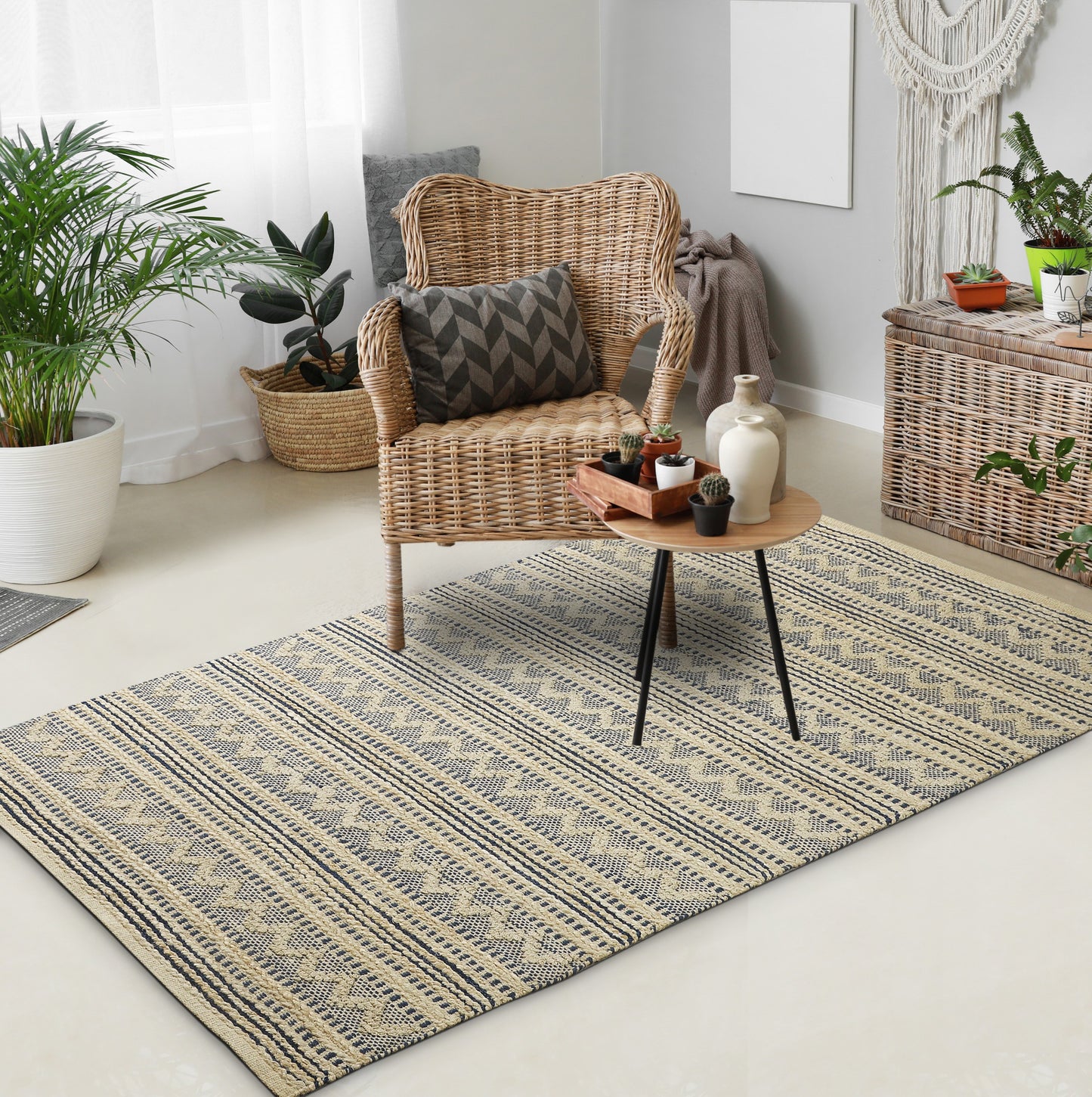 Earth-81895 Farmhouse Hand-Woven Navy/Off-White Cotton Indoor Area Rug - LR Home