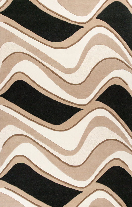 Eternity 1071 Black/Beige Waves Hand Tufted Area Rug - KAS