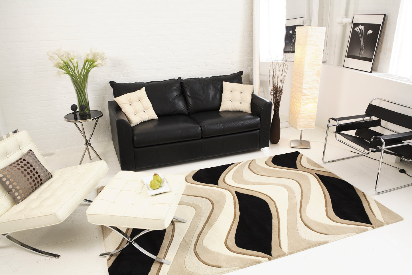 Eternity 1071 Black/Beige Waves Hand Tufted Area Rug - KAS