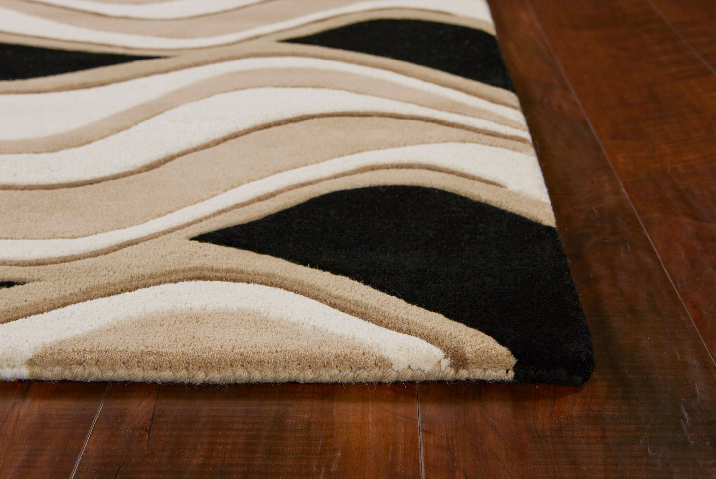 Eternity 1071 Black/Beige Waves Hand Tufted Area Rug - KAS
