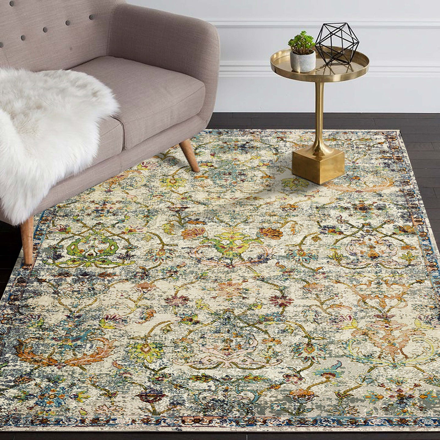 Gala-81271 Farmhouse Power-Loomed Green/Multi Cotton Indoor Area Rug - LR Home