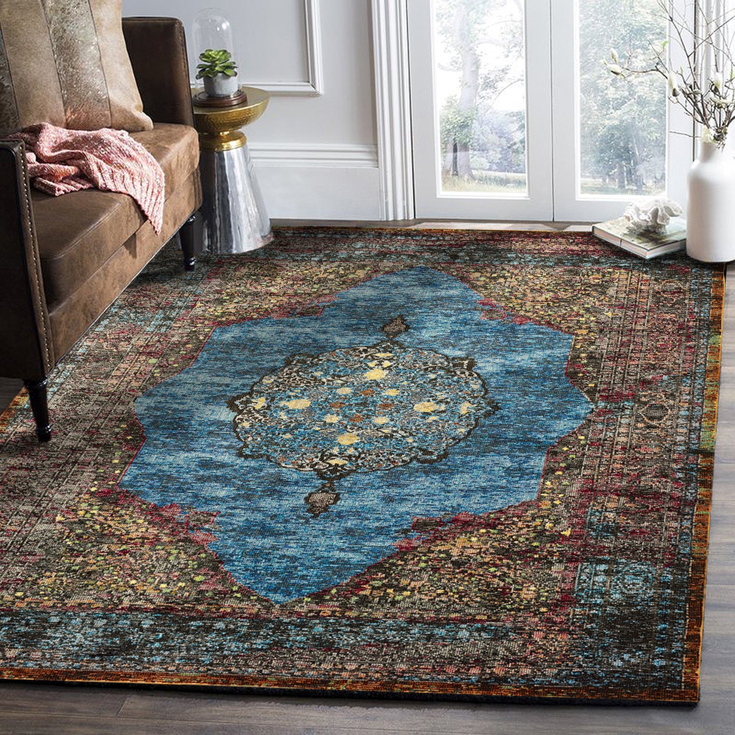 Gala-81272 Traditional Power-Loomed Turquoise Multi Cotton Indoor Area Rug - LR Home