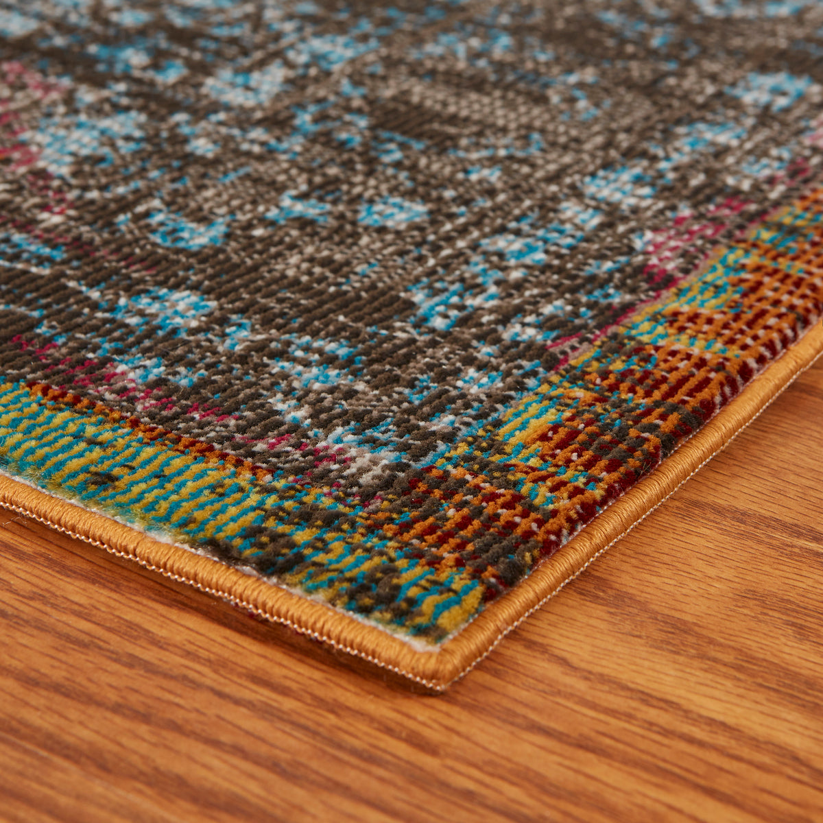 Ox Bay Turquoise/Multicolor Oriental Medallion Indoor Area Rug - side angle view