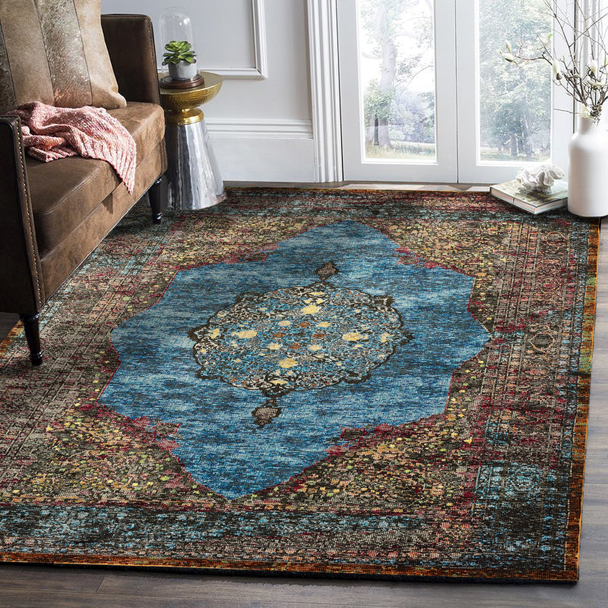 Ox Bay Turquoise/Multicolor Oriental Medallion Indoor Area Rug - lifestyle view