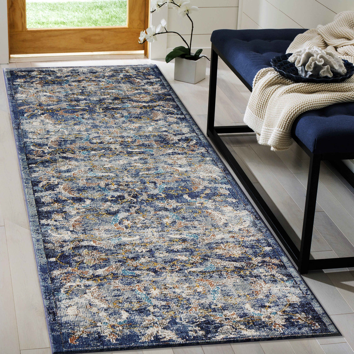 Ox Bay Navy/Multicolor Traditional Jacobean Indoor Area Rug - lifestyle view
