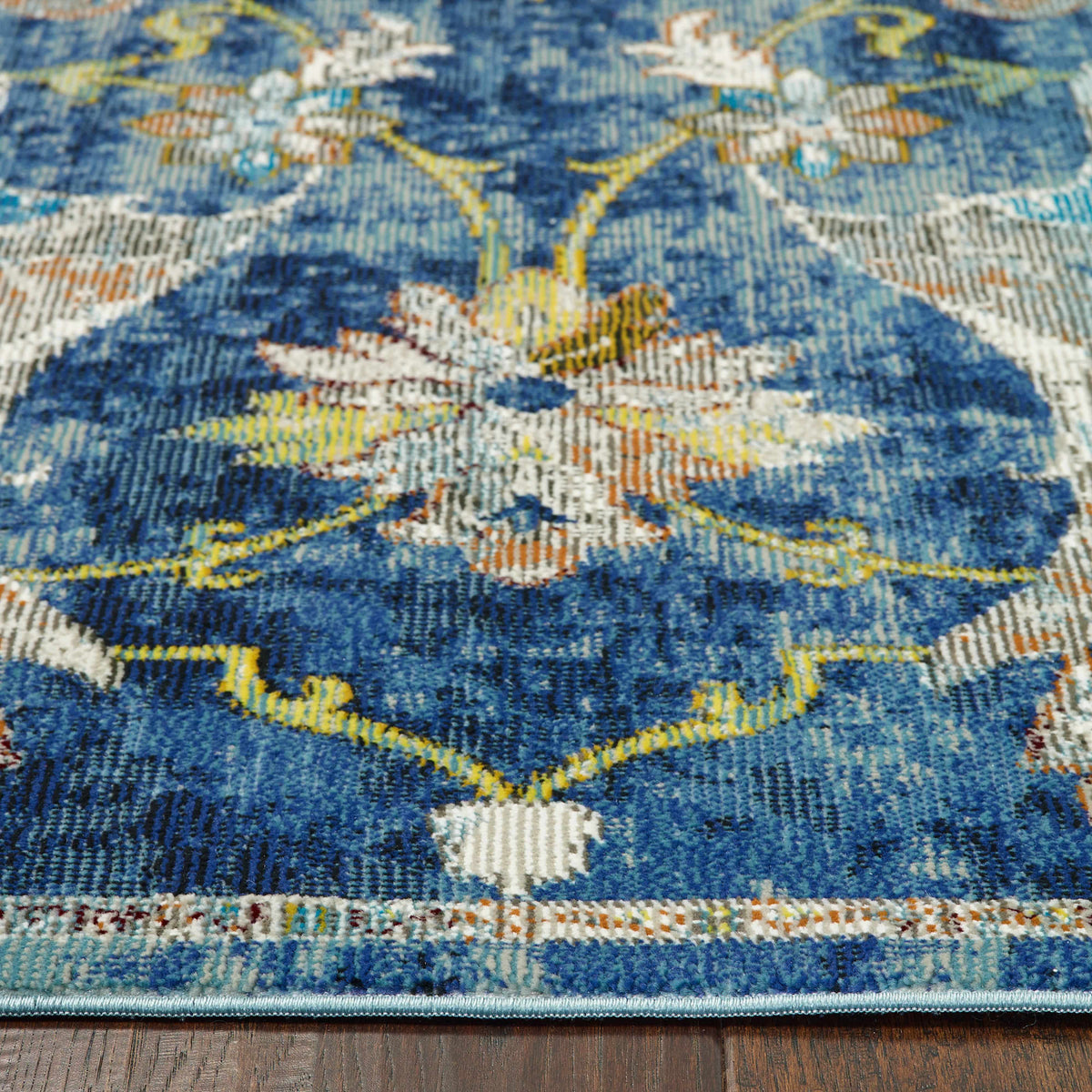 Ox Bay Navy/Multicolor Traditional Jacobean Indoor Area Rug - detail view