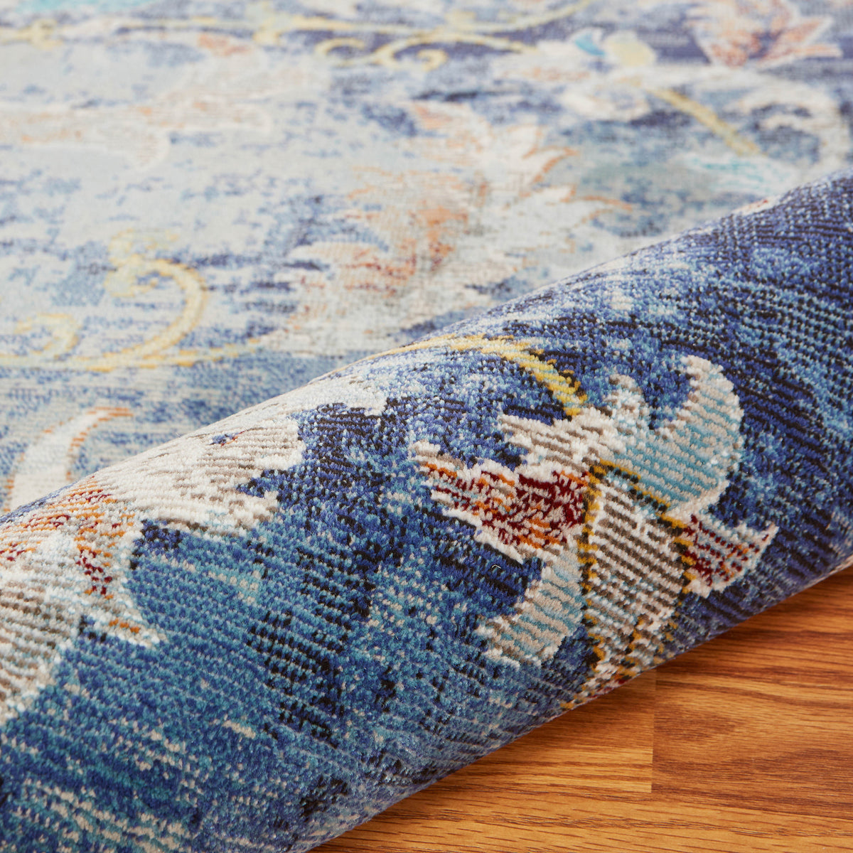 Ox Bay Navy/Multicolor Traditional Jacobean Indoor Area Rug - close-up detail