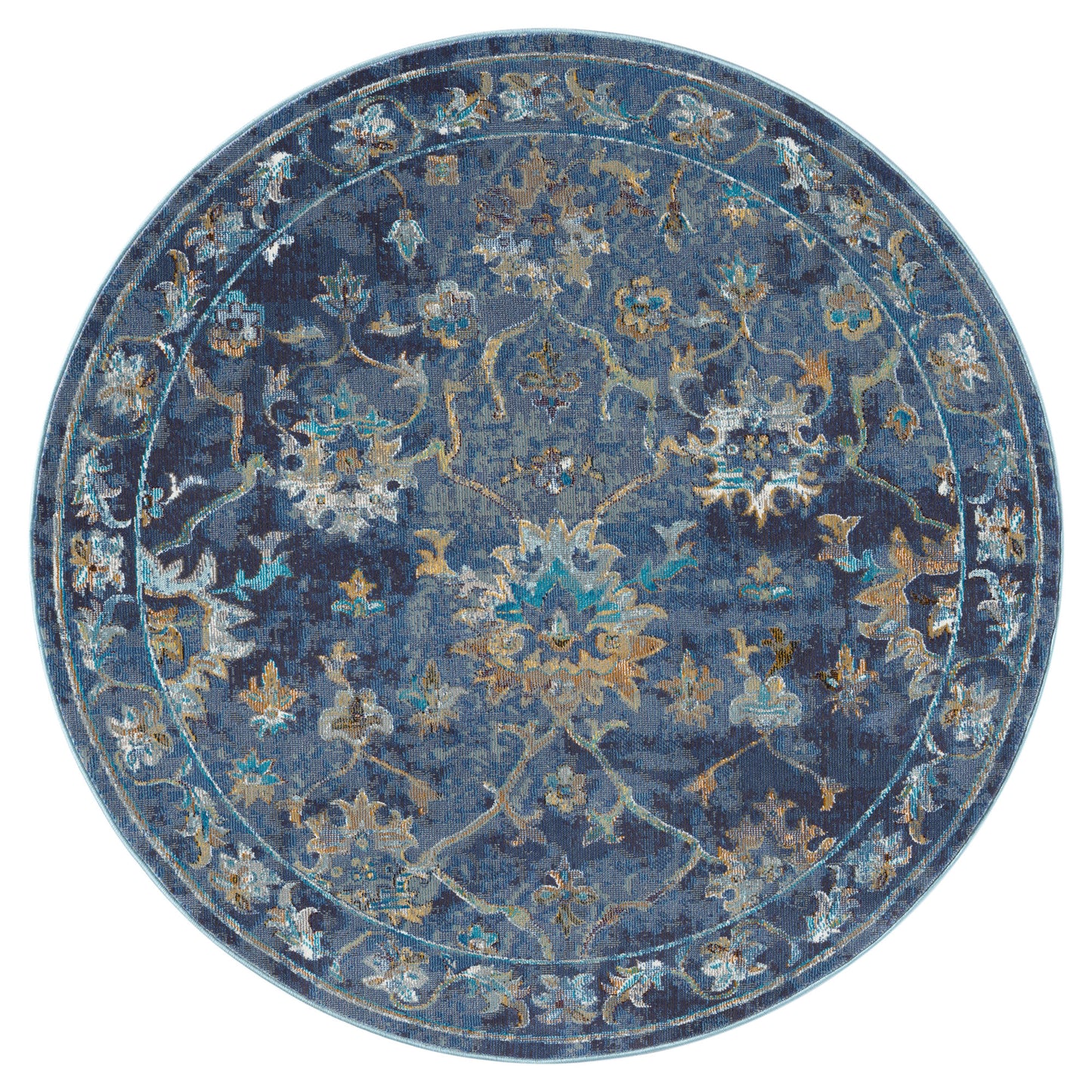 Gala-81275 Farmhouse Power-Loomed Indigo Blue/Multi Cotton Indoor Area Rug - LR Home