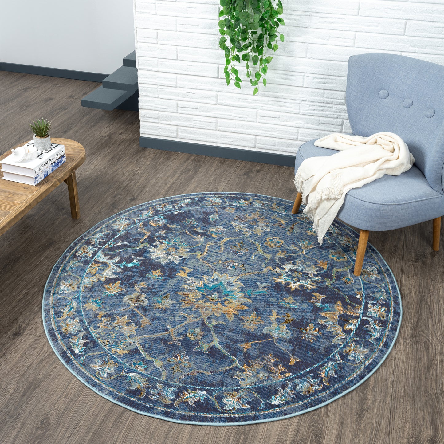 Gala-81275 Farmhouse Power-Loomed Indigo Blue/Multi Cotton Indoor Area Rug - LR Home