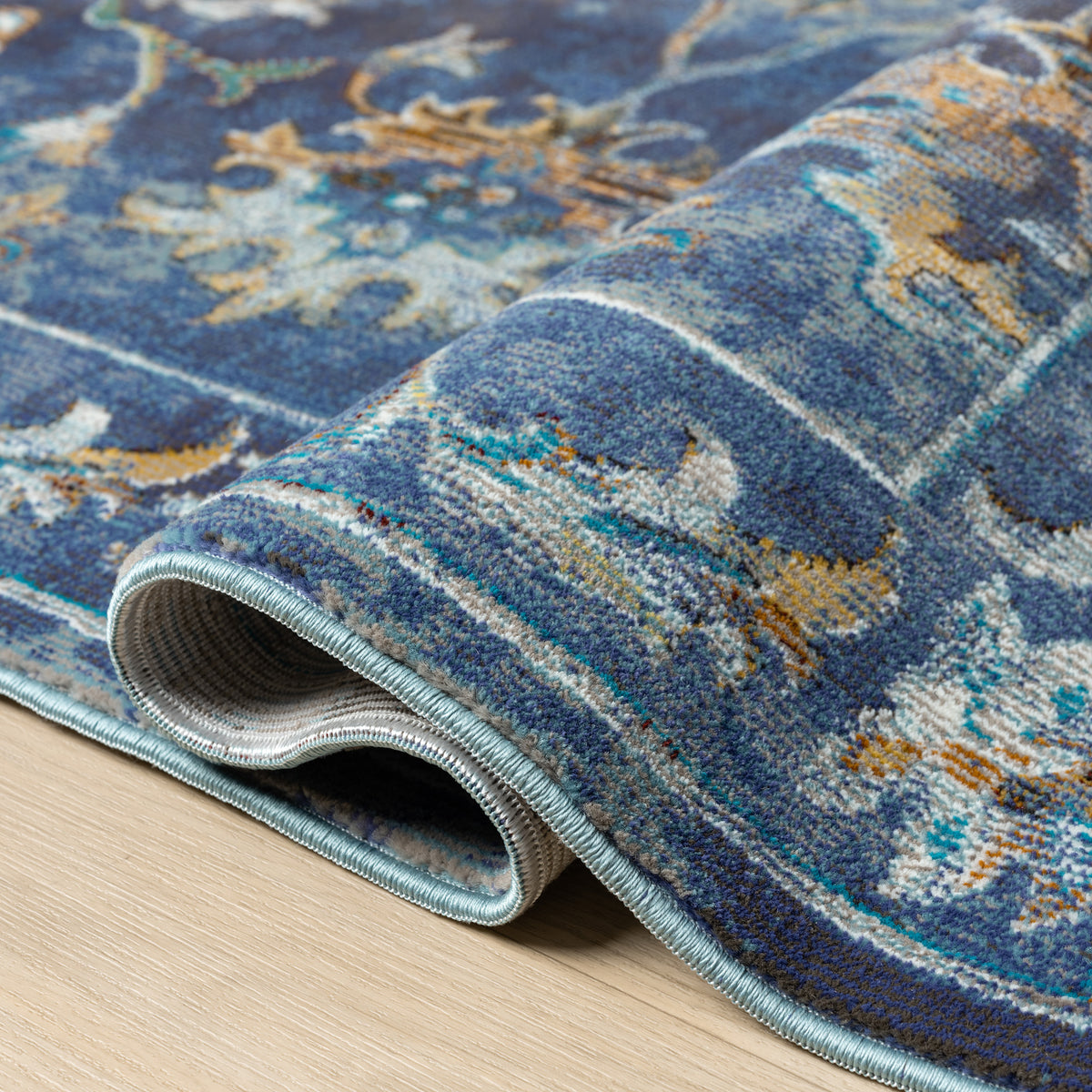 Ox Bay Indigo Blue/Multicolor Oriental Floral Indoor Area Rug - close-up detail
