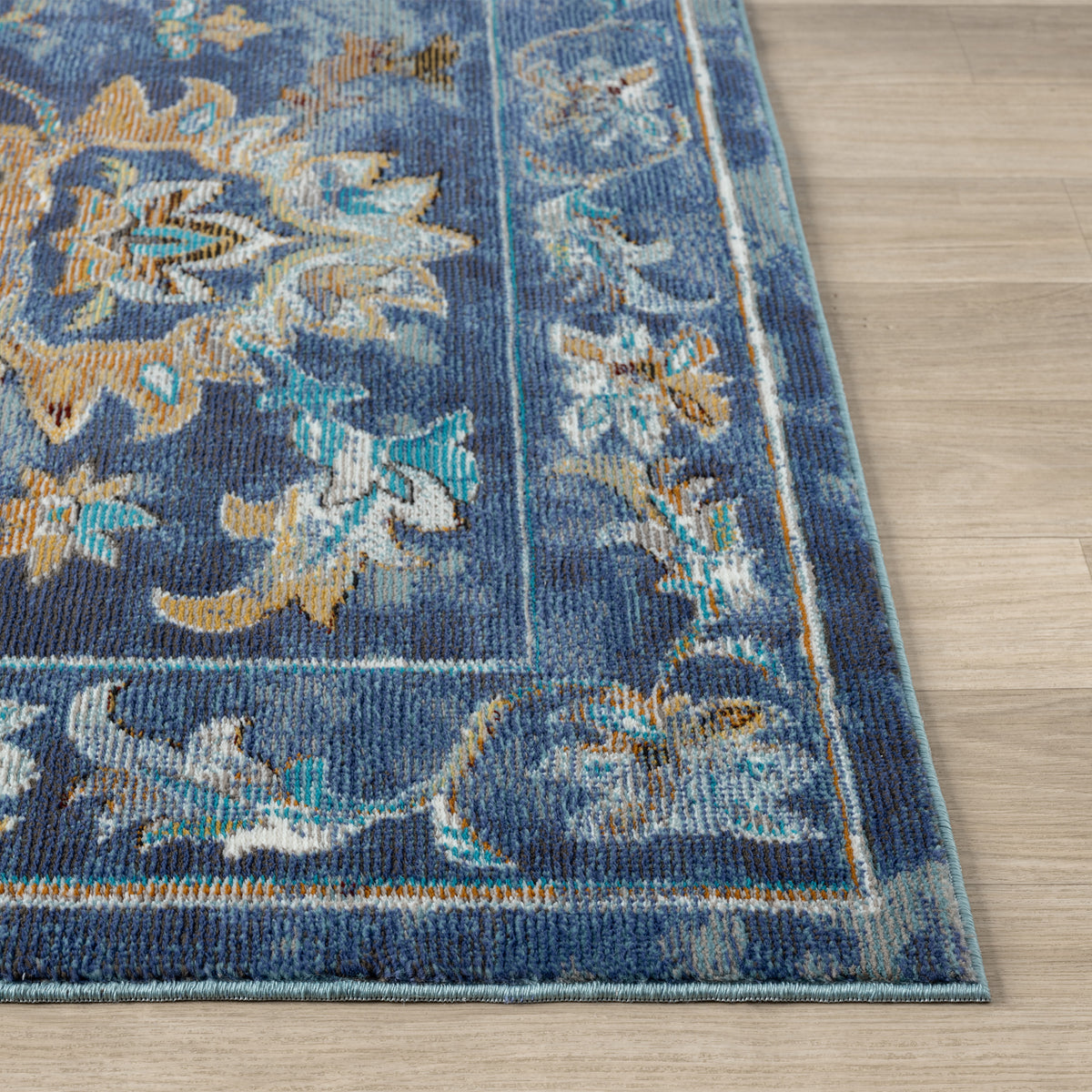 Ox Bay Indigo Blue/Multicolor Oriental Floral Indoor Area Rug - corner view
