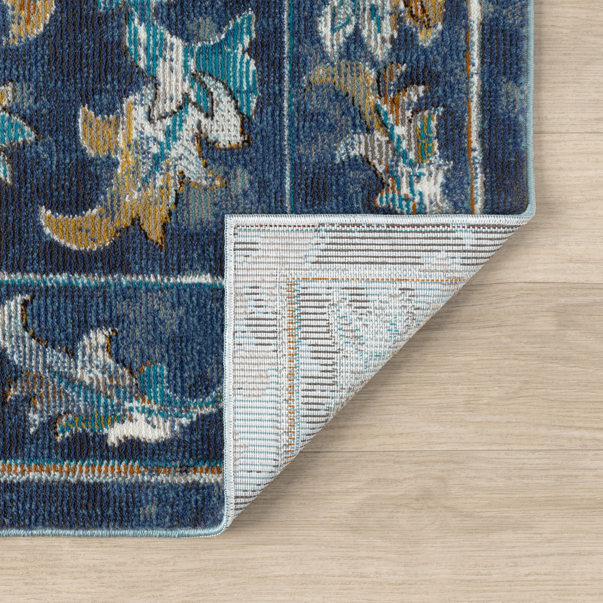Ox Bay Indigo Blue/Multicolor Oriental Floral Indoor Area Rug - back view