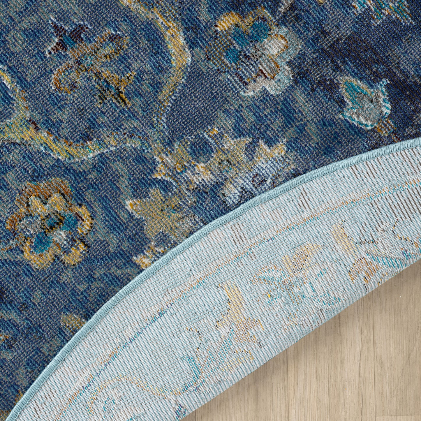 Gala-81275 Farmhouse Power-Loomed Indigo Blue/Multi Cotton Indoor Area Rug - LR Home