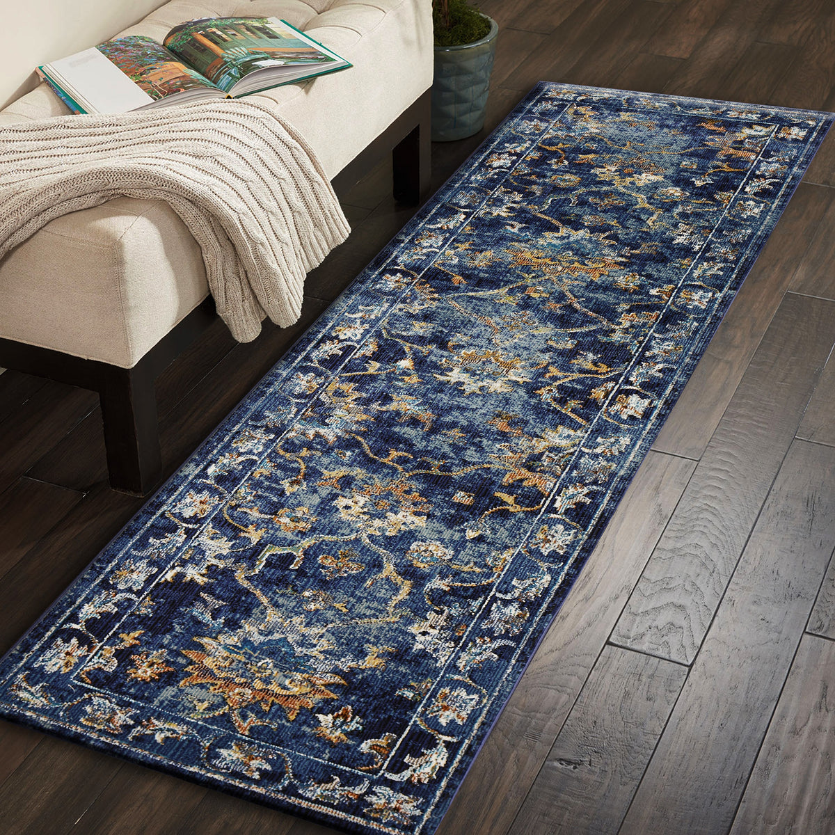 Ox Bay Indigo Blue/Multicolor Oriental Floral Indoor Area Rug - lifestyle view
