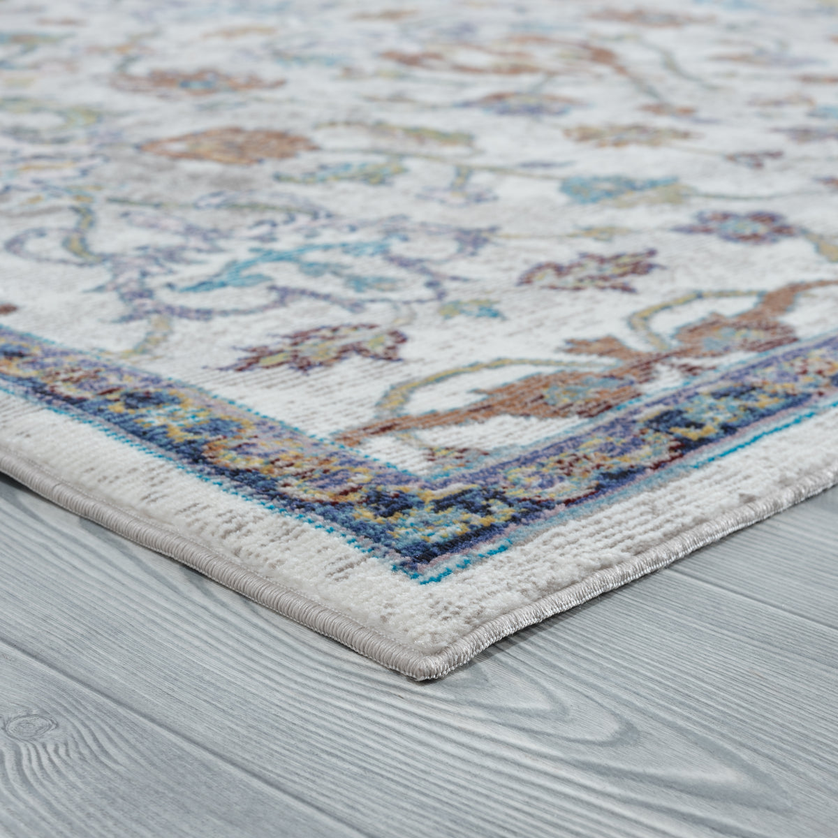 Galaxy Ivory/Blue Abstract Indoor Area Rug - back view