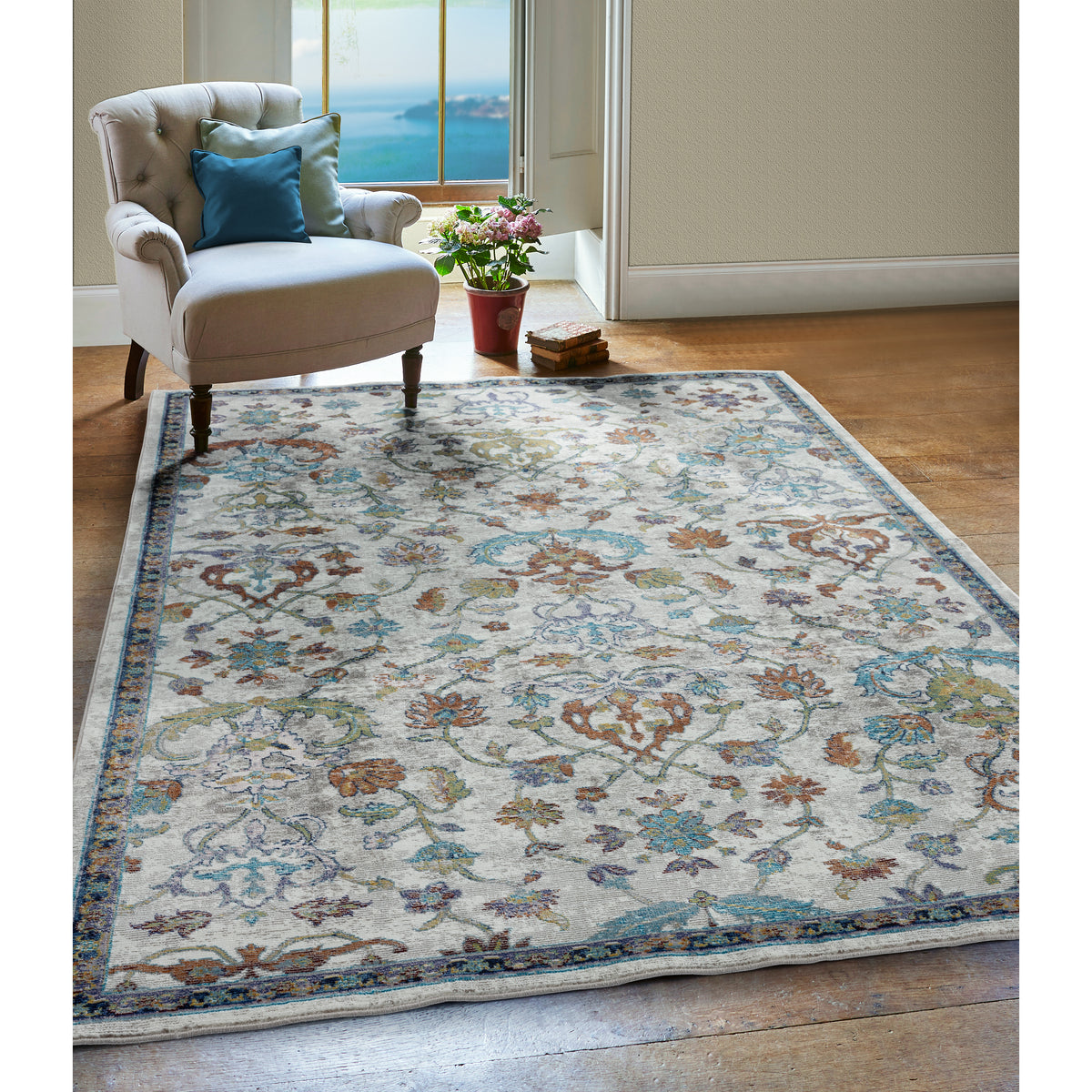 Galaxy Ivory/Blue Abstract Indoor Area Rug - color swatch