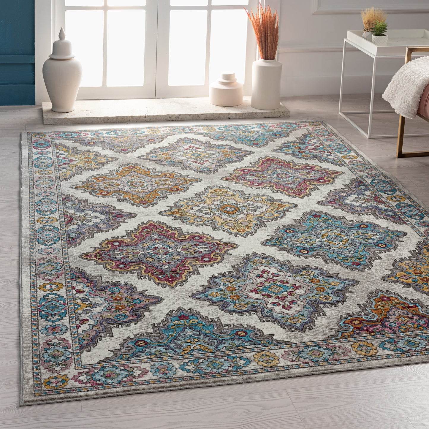 GALAC-81380 Transitional/Casual Machine Made Multi/Ivory/Gray Polypropylene Indoor Area Rugs - LR Home