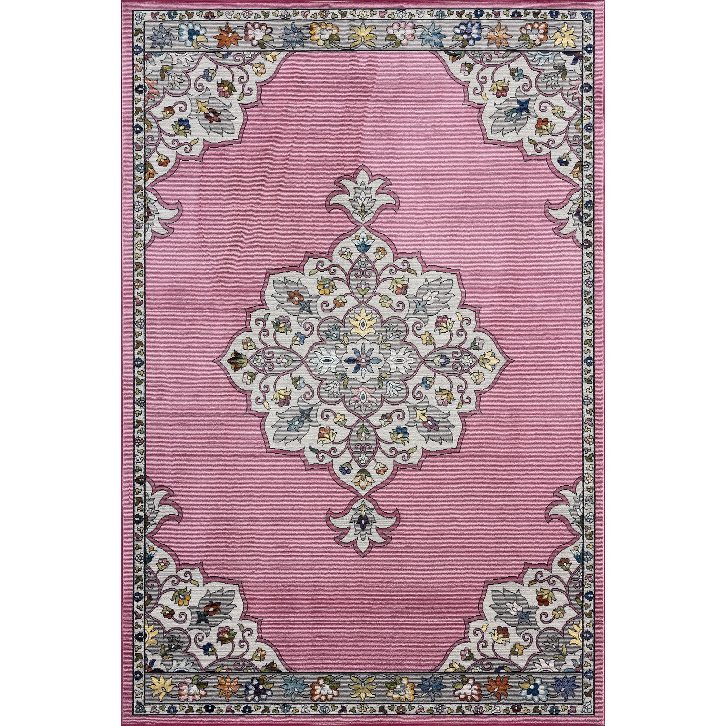 Gala-81384 Traditional Power-Loomed Multi/Pink/Ivory/Gray/ Cotton Indoor Area Rug - LR Home
