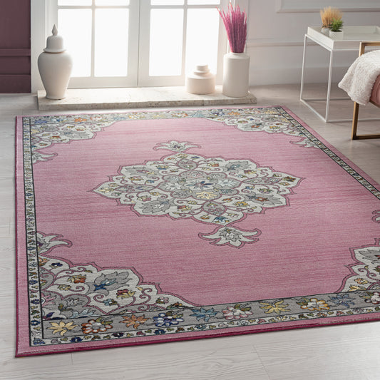 Gala-81384 Traditional Power-Loomed Multi/Pink/Ivory/Gray/ Cotton Indoor Area Rug - LR Home