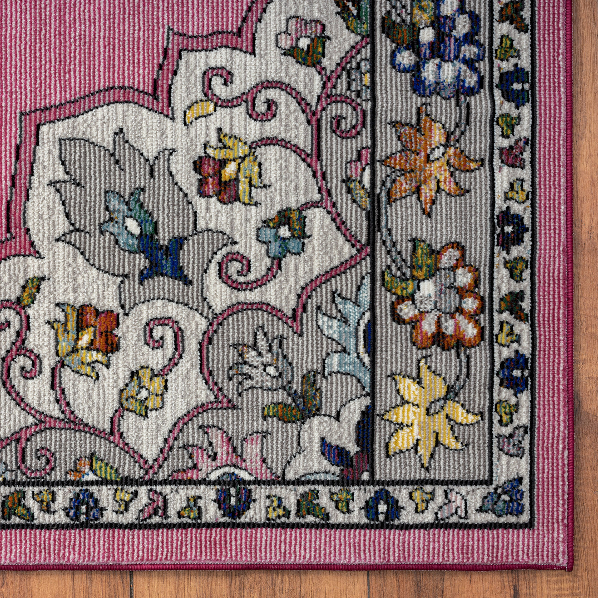 Blushing Traditional Medallion Gala Area Rug - back view
