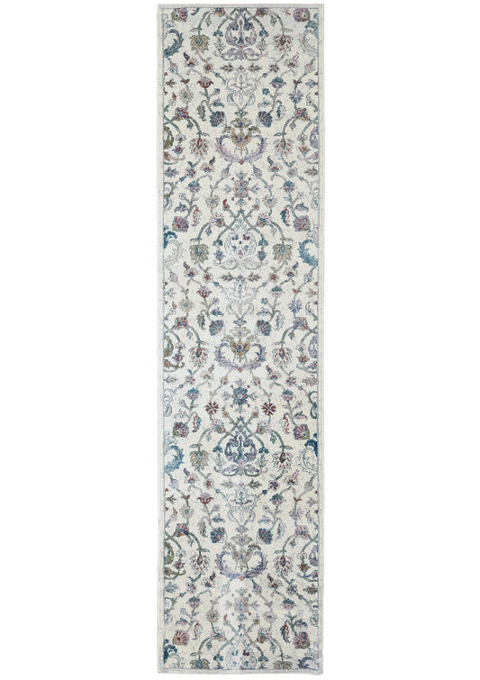 Ivory/Blue Bordered Traditional Indoor Area Rug - Silo view