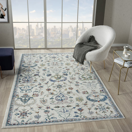 Gala-82596 Farmhouse Power-Loomed Ivory/Blue Cotton Indoor Area Rug - LR Home