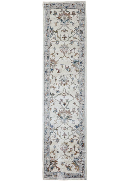 Ivory/Multicolored Bordered Traditional Indoor Area Rug - Silo view