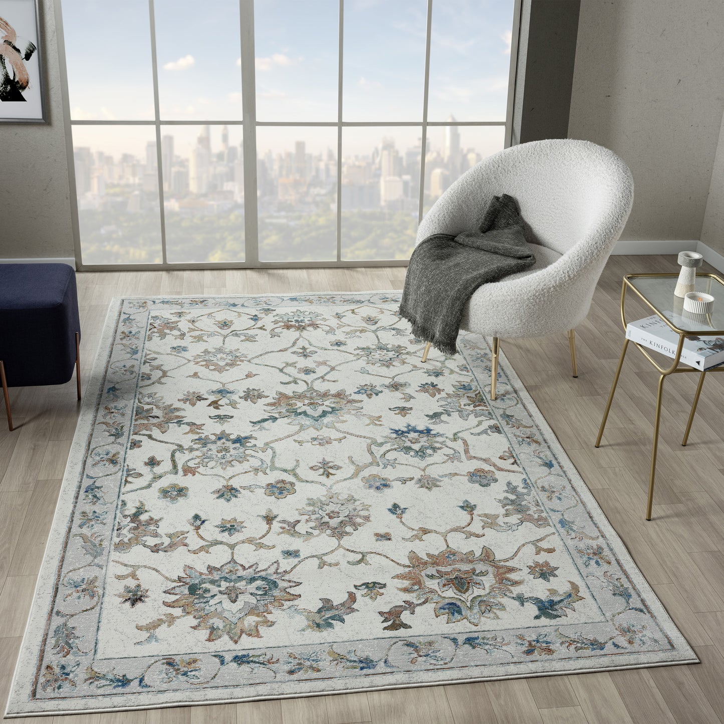 Gala-82597 Farmhouse Power-Loomed Ivory/Multi Cotton Indoor Area Rug - LR Home