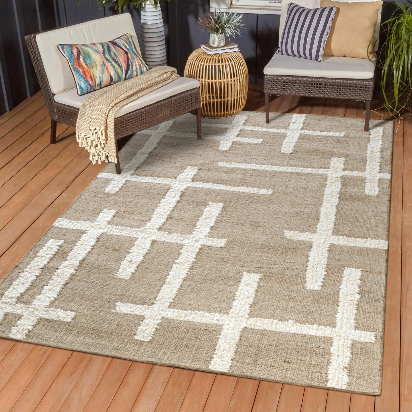 Geoblend-82519 Contemporary Hand-Woven Natural/Ivory Cotton Indoor Area Rug - LR Home
