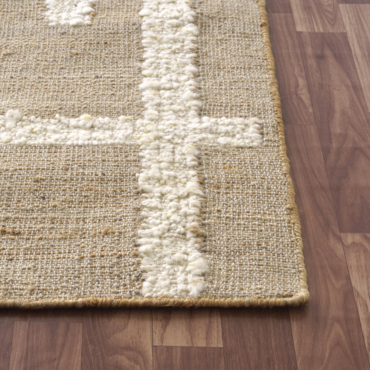 Geoblend-82519 Contemporary Hand-Woven Natural/Ivory Cotton Indoor Area Rug - LR Home