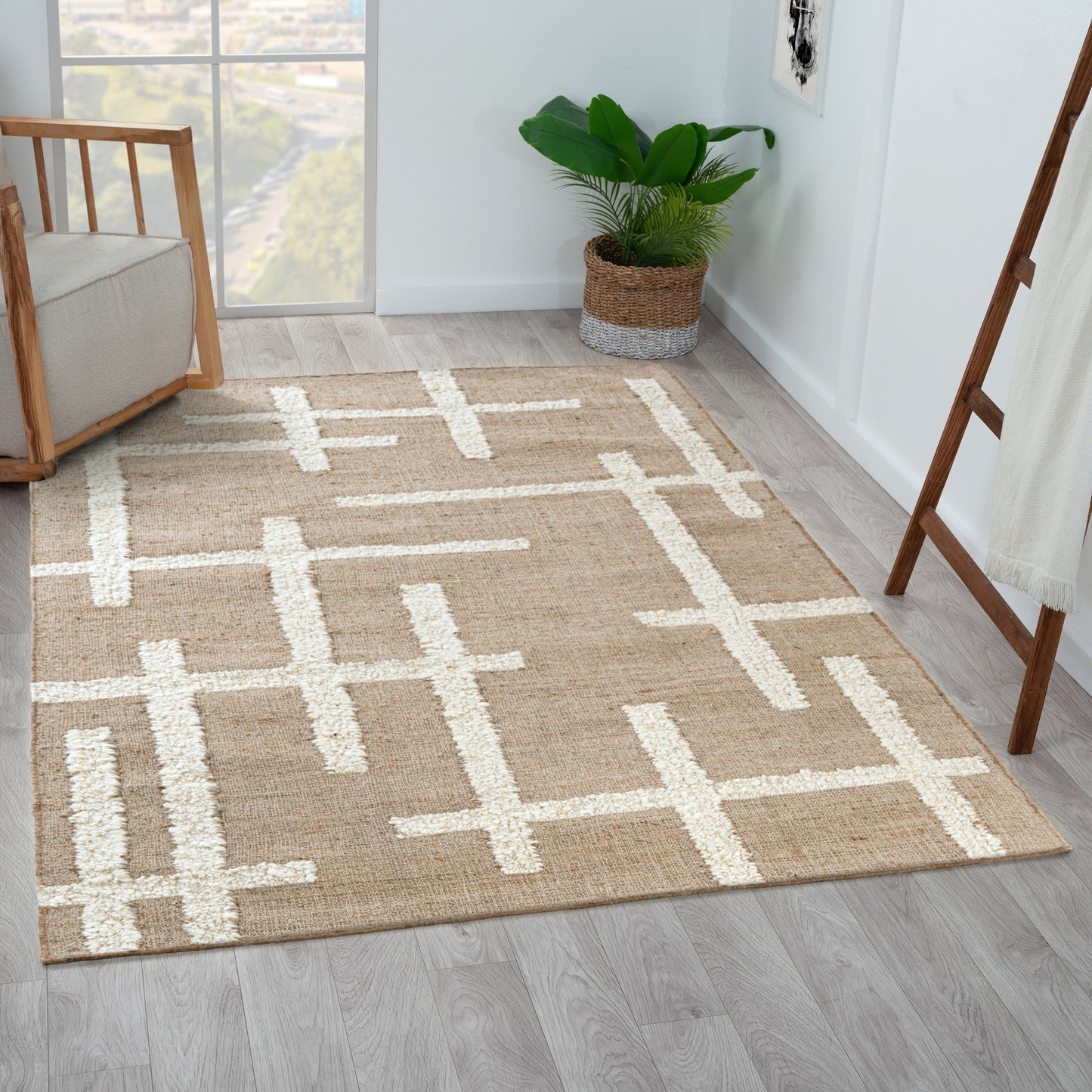 Geoblend-82519 Contemporary Hand-Woven Natural/Ivory Cotton Indoor Area Rug - LR Home