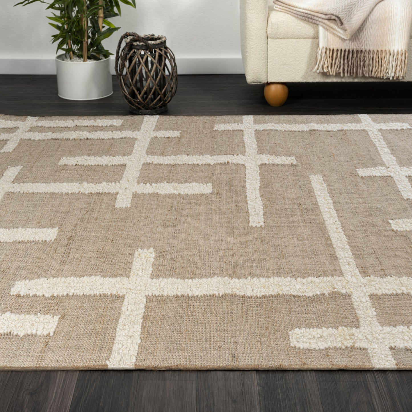 Geoblend-82519 Contemporary Hand-Woven Natural/Ivory Cotton Indoor Area Rug - LR Home