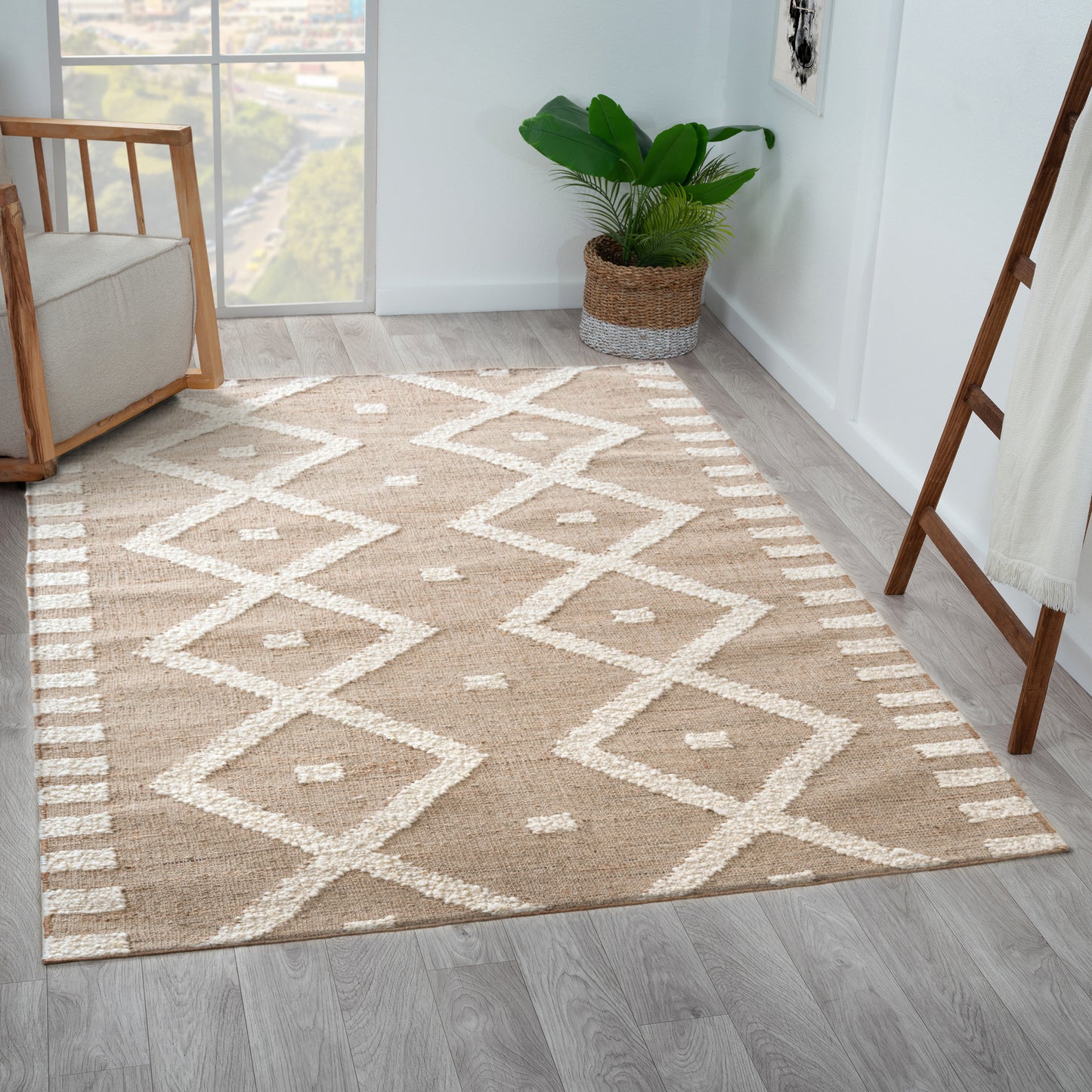 Geoblend-82522 Farmhouse Hand-Woven Natural/Ivory Cotton Indoor Area Rug - LR Home
