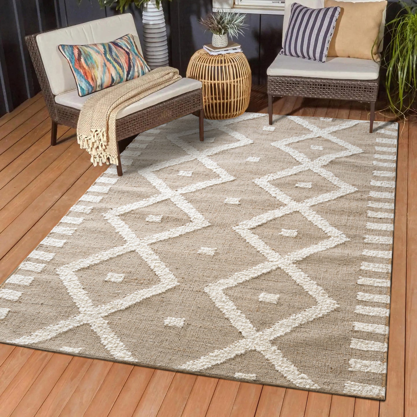 Geoblend-82522 Farmhouse Hand-Woven Natural/Ivory Cotton Indoor Area Rug - LR Home