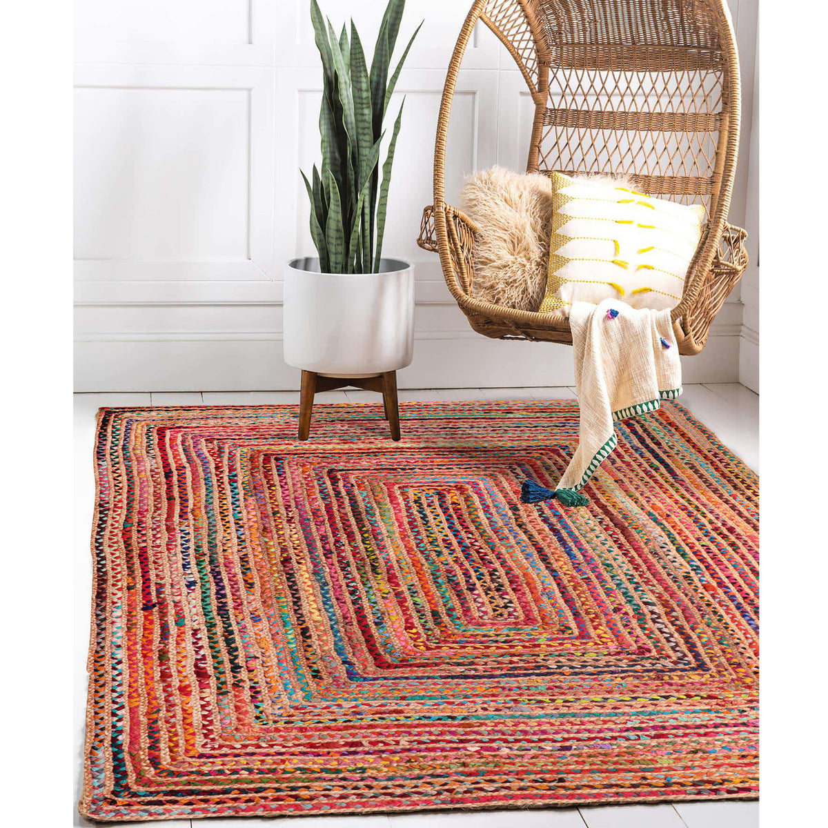 Havana Multicolor Bohemian Hand-Braided Cotton/Jute Area Rug - lifestyle view