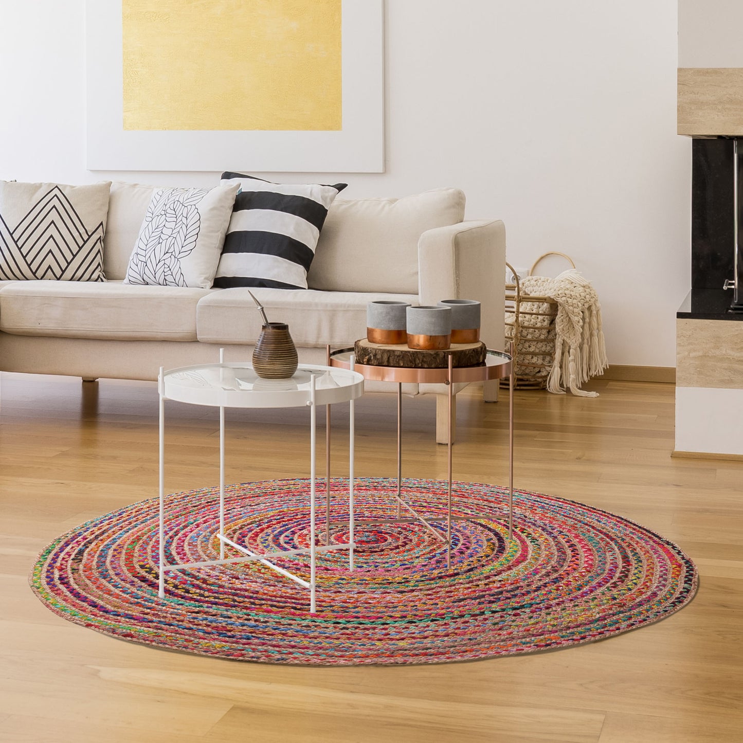 Havana-82120 Bohemian/Eclectic Hand-Braided Rainbow Self-Backed Indoor Area Rug - LR Home