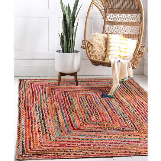Havana-82120 Bohemian/Eclectic Hand-Braided Rainbow Self-Backed Indoor Area Rug - LR Home